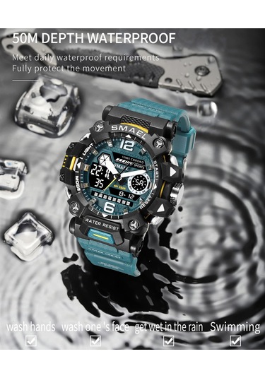 Tenfowee Smael 8072 Erkek Askeri Kol Saati - Luminous Su Geçirmez Kronograf Alarm Dış Mekan Taktik Saat