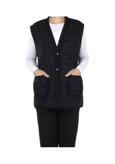 Kadın Önü Düğmeli Cepli Kalın Kışlık Kısa Yelek Siyah