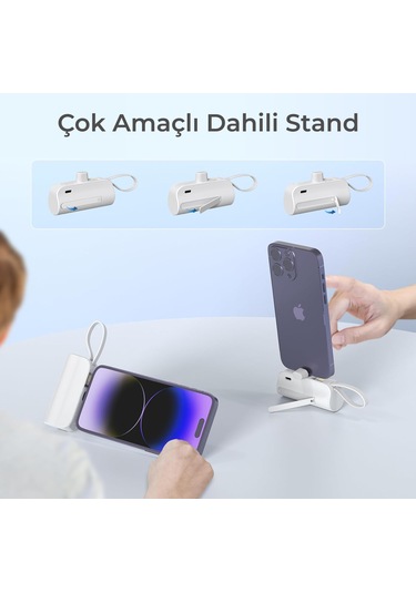 Woyax By Deji Lightning Soketli Dahili Kablolu Powerbank Beyaz