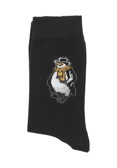 Erkek Pamuklu Özel Desenli Dikişsiz Yumuşak Dokulu Terletmez Rahat Esnek Soket Çorap Siyah-penguen