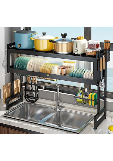 Valkyrie Evye Üstü Bulaşık Kurutmalık 105x30x80 Cm Çok Amaçlı Mutfak Organizer Raf Siyah