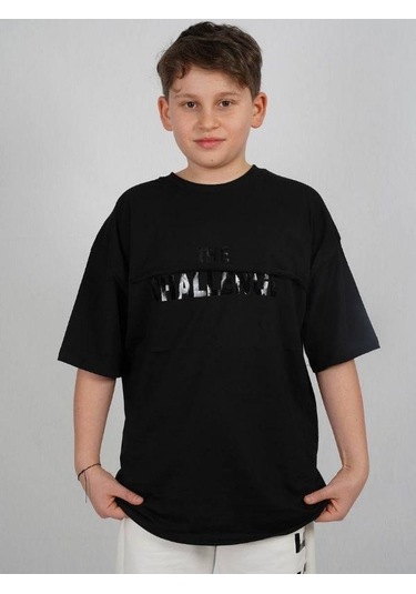 Ekkokids Çocuk Challenge Yazılı Pamuklu T-shirt-16022 SIYAH