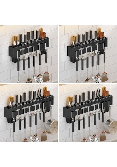 Pazly Mutfak Duvara Monte Rafsız Bıçak Tutucu, Ergonomik Tasarım Ahşap