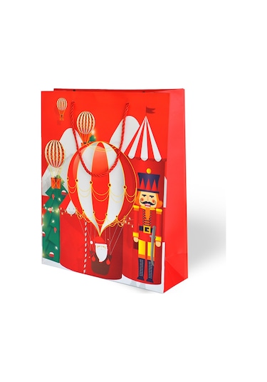 Yılbaşı Temalı Lüks Karton Çanta Varak Baskılı Kırmızı 26x32 1 Adet