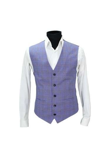 Mentor Regalo Erkek Yelek V Yaka Mavi Ekose 50657