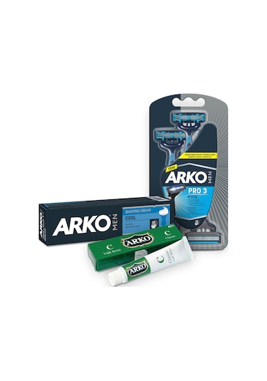 Arko Men T3 Pro3 Tıraş Bıçağı 3'lü + Arko TIraş Kremi Cool 100 ML + Arko Klasik Krem 20 ML