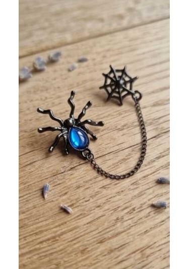 Dükkan Design Lowe And Deep Spice Mavi Taşlı Piercingli Küpe Antrasit