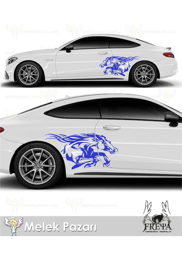 150x75cm-At Araba Arka Çamurluk Sticker, Koşan At Araba Yan Kapı