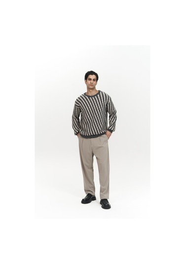 Elijah Şeritli Antrasit Erkek Triko Kazak Antrasit