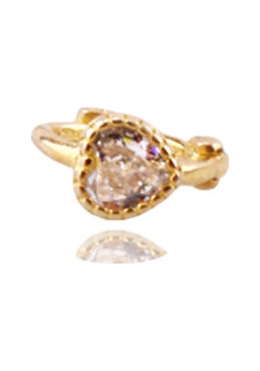 Liu S 27 Halka Kalp Gümüş Piercing 925 Ayar, Altın Kaplama, Zirkon Taşlı Ms3842 Altın