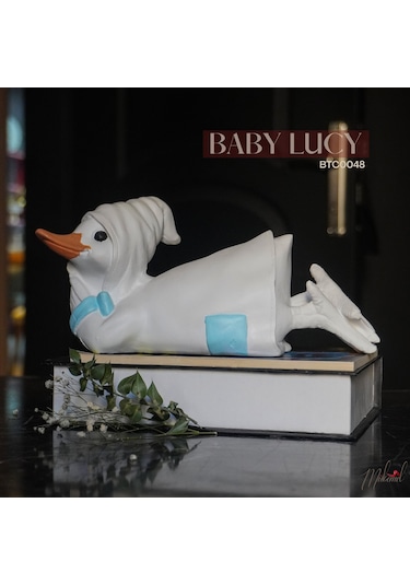 El Yapımı Kaz Figürü Mavi Detaylarla Dekoratif Hayvan Heykeli -