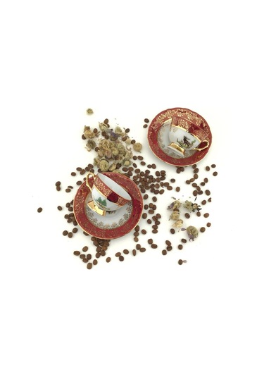 King El Yapımı Çekoslavak Zvırata Bordo Kahve Fincan Takımı 6'lı Diğer