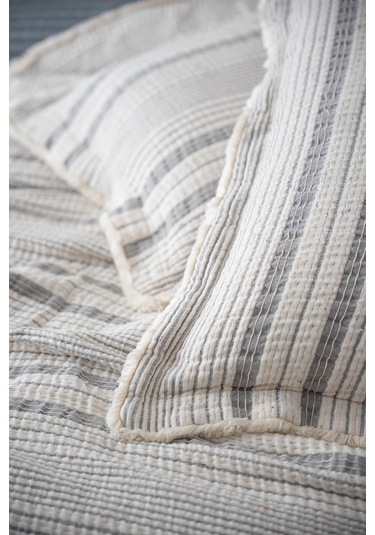 Ecocotton Hivda Gri %100 Organik Pamuk Müslin Dolgulu Çift Kişilik Yatak Örüsü Gri