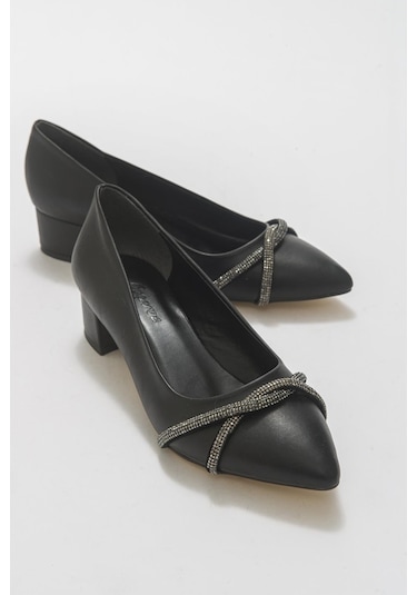 Büyük Numara Bayan Topuklu Klasik Taşlı Günlük  Ayakkabı