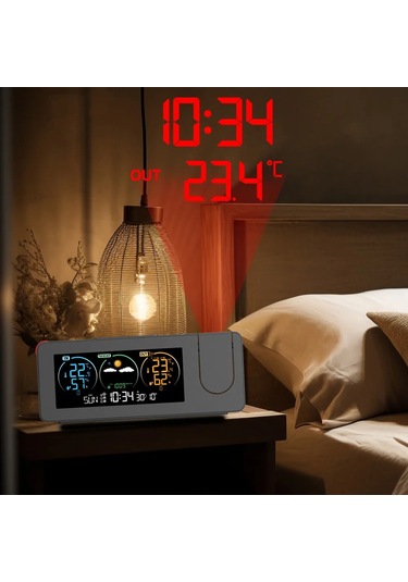Projeksiyon Saati Duvar Dijital Alarm Elektronik Hava İstasyonu
