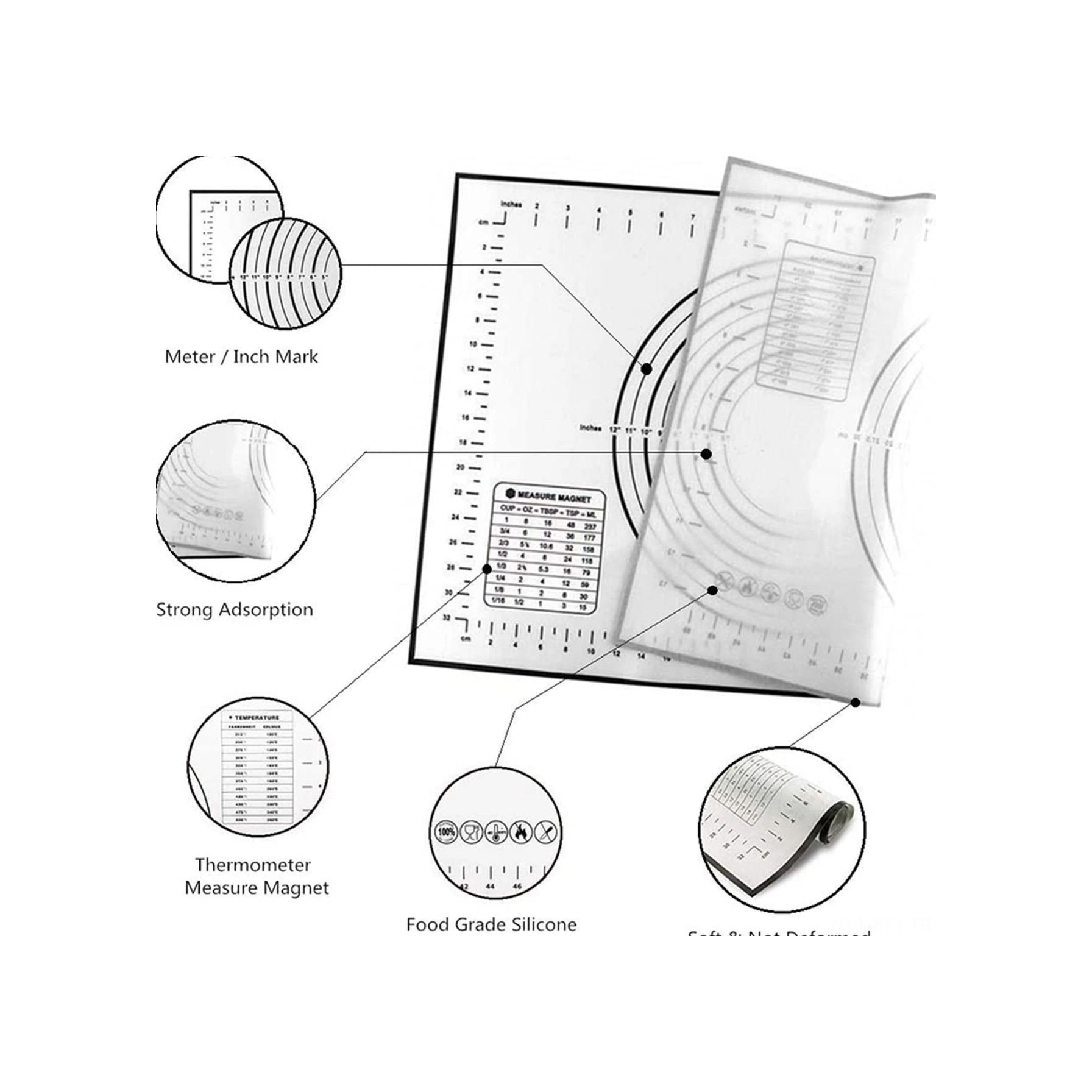 Yaleker Güvenli Silikon Hamur Yoğurma Matı Siyah, 29x26cm - Ölçü Çizgili, Kaymazsız, Hamur Tutmayan, Ev Fırıncıları İçin Pratik Alet Siyah