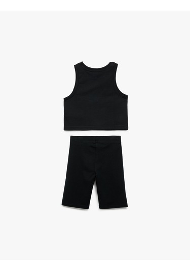 Koton Pamuklu 2'li Baskılı Atlet Ve Tayt Seti Siyah 5skg10116ak Siyah