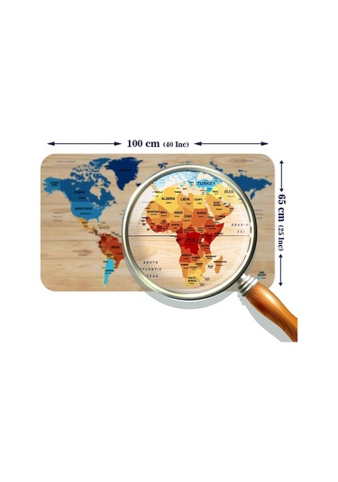 Ahşap Görünümlü Eğitici Detaylı Atlası Dünya Haritası Duvar Sticker -60x105-3856 Renkli