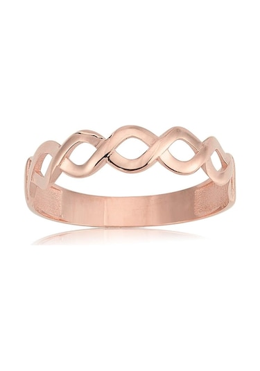 Örgü Altın Yüzük - 14 Ayar Altın Örgü Taşsız Minimal Yarım Tur Kadın Yüzük - Eşe Sevgiliye Yüzük Pembe Altın