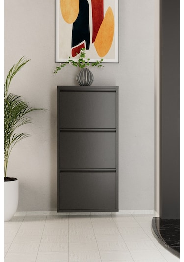 3 Kapaklı Metal Ayakkabılık Antrasit Antrasit