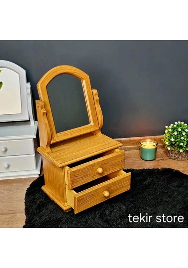 Ahşap Hareketli Aynalı Bambu Eskitme Takı Ve Makyaj Organizeri