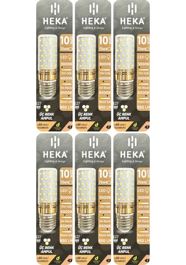 6 Adet Heka 10w 70w Sarı-günışığı-beyaz E27 Duylu Üç Renkli Led Mısır Ampul