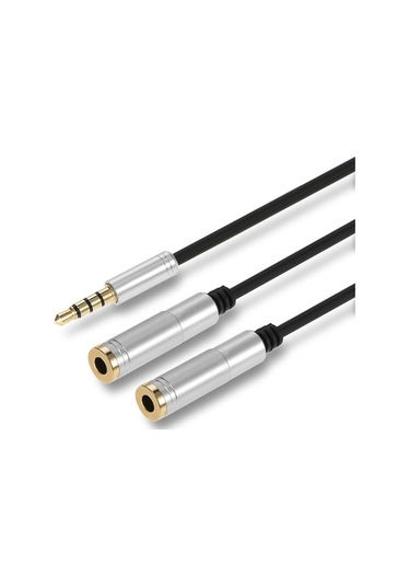 Sandwich 3.5mm Girişli 2 Çıkışlı Ses Ayırıcı Kablosu Gümüş, 31cm Uzunluk, Yüksek Kaliteli