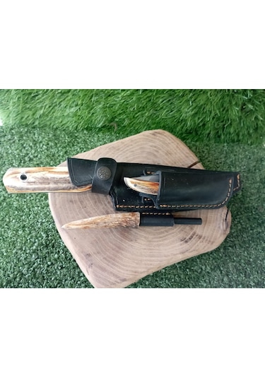 Tctknives El Yapımı Av Kamp Bıçak Deri Kılıflı Krem