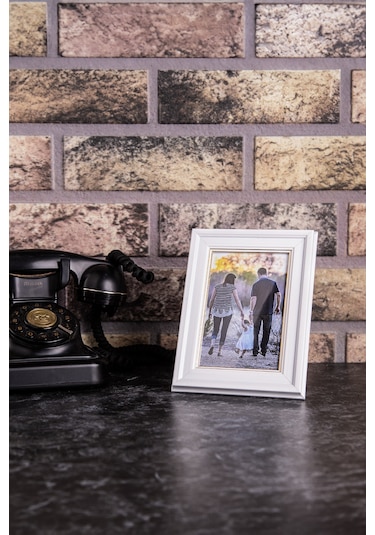 Beyaz Resim Fotoğraf Çerçevesi 10x15 Beyaz Gold İşlemeli Beyaz