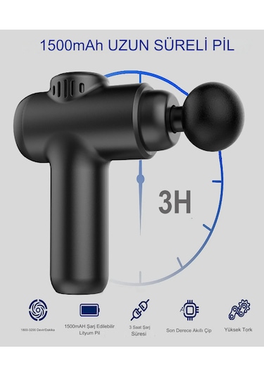Hams103 Ekranlı Kablosuz Masaj Tabancası 6 Modlu Lcd Dokunmatik Siyah