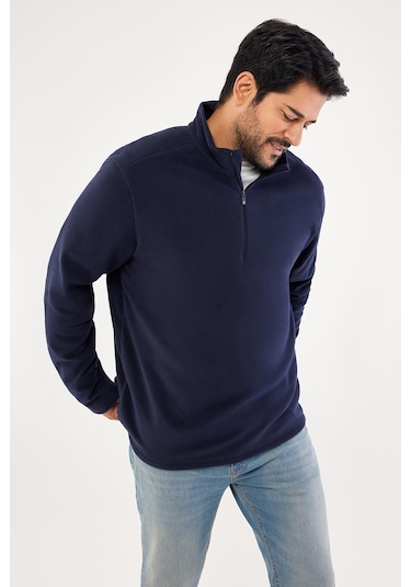 Erkek Lacı Anti-pilling Tüylenme Yapmayan Standart Fit Dik Yaka Polar Sweatshirt Lacı