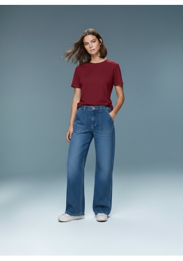 Ltb Bisiklet Yaka Relaxed Fit Bordo T-shırt Mor