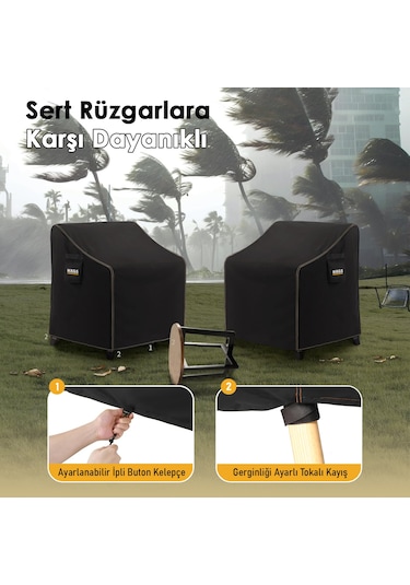 Haegs Çift Kişilik Bahçe Koltuk Örtüsü, Koruma Kılıfı, Su Geçirmez Açık Hava Bahçe Mobilya Kılıfları, Dış Mekan Sandalye Kılıfı Örtü Branda, Ağır Hizmet Tipi, 230-105-80cm - Siyah