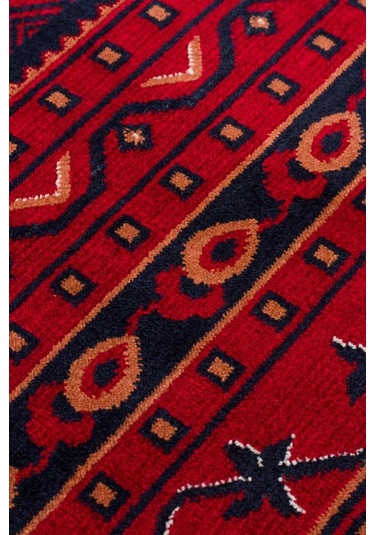 Herat Her 01 Navy Afgan Desenli Viskon Sık Dokuma Kaymaz Tabanlı İnce Makine Halısı