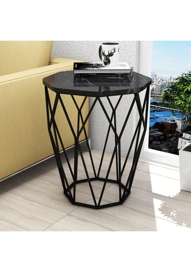 Variant Sofya Metal Yan Sehpa - Siyah Mermer