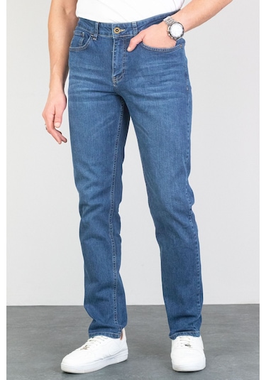 HLT Jeans Erkek Açık Mavi Regular Boru Paça Esnek Likralı Kot Açık Mavi