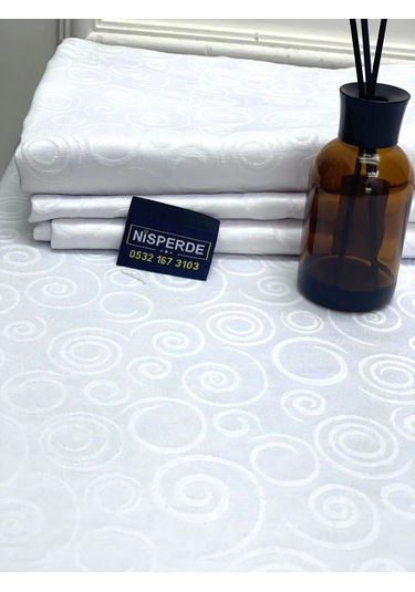 Nivemeshome 140x200 Beyaz Daire Sembol Leke Tutmaz Masa Örtüsü Beyaz