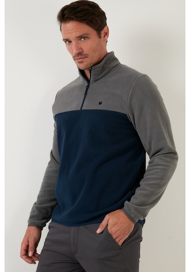 Buratti Regular Fit Anti-Pilling Tüylenme Yapmayan Dik Yaka Kışlık Şardonlu Erkek Polar 5906016 Gri