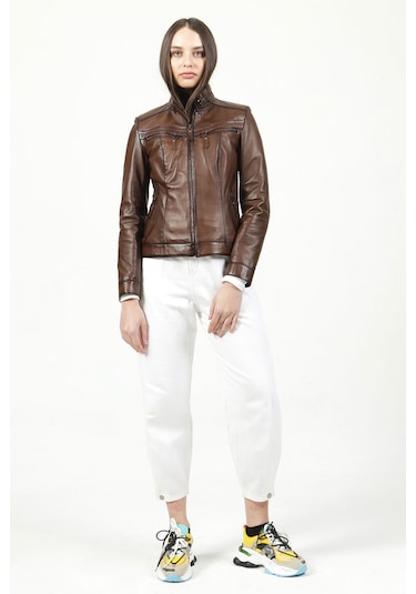 Dericlub Yb-2107 Gerçek Deri Kadın Mont Camel