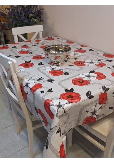 Elyaflı Pvc Muşamba - Desenli Silinebilir Masa Örtüsü Turuncu 140