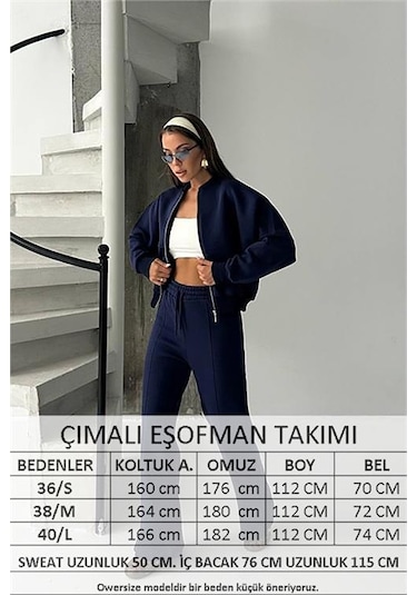 Neşeli Butik Kadın 3 İplik Şardonlu Oversize Eşofman Takımı Nbg105 Lacivert