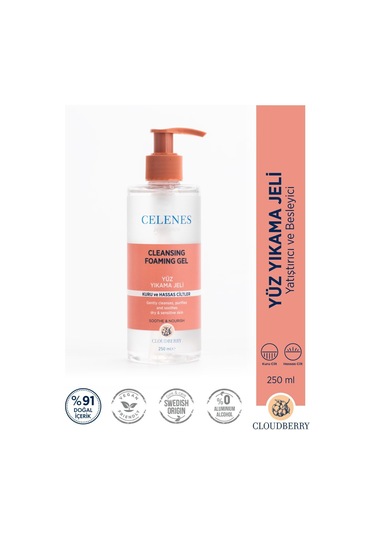Celenes Cloudberry Kuru ve Hassas Ciltler için Yüz Temizleme Jeli 250 ML