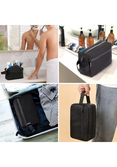 Kangvka Seyahat Su Geçirmez Nilon Organizer Çantası - Kozmetik, Tıraş Malzemeleri Ve Temizlik Ürünleri İçin 22x8x15 Cm Siyah