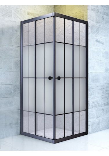 Durul Duşakabin Kare Siyah Çizgi Ortası Buzlu Siyah