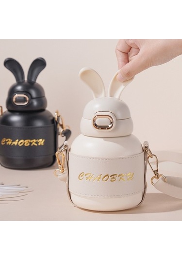 Novahub Öğretici Pembe Tavşan Kulağı Çocuk Termos Bardağı - 316l Paslanmaz Çelik Pembe