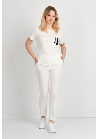 Sistas Kadın Cep Detaylı Kısa Kollu Bisiklet Yaka Bluz 24240 Ekru Ekru