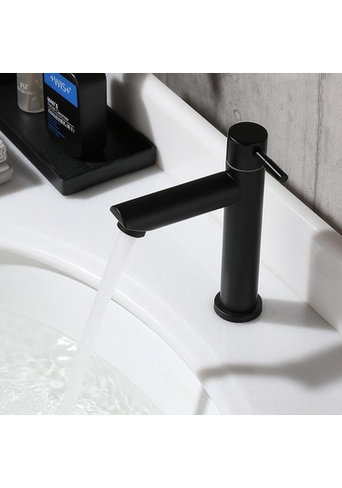 Yaozixa Siyah Lakalı 304 Çelik Tek Soğuk Su Lavabo Kranı - Yüksek Kaliteli Dayanıklı Ev Kullanıma Uygun