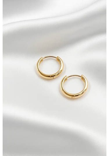 Çekirdekjewelry 925 Ayar Gümüş Düz Sade Halka Küpe Sarı
