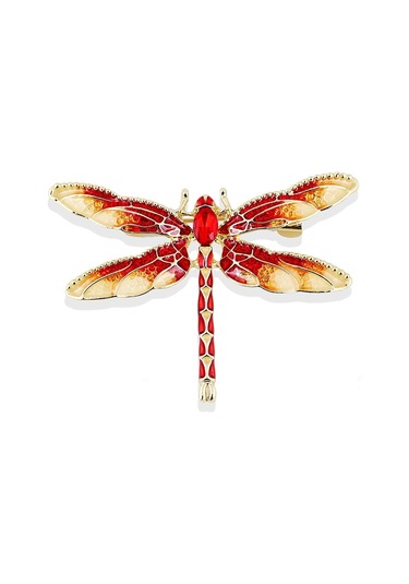 Sones Retro Yağ Damlayan Emaye Yusufçuk Broşu Kırmızı