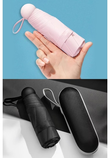 Marlux Mini Süper Çantalı Fermuarlı Kılıflı Rüzgar Koruma 8 Fiber Telli Şemsiye Marlux214ml Kapsül Şemsiye Siyah